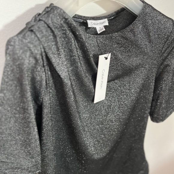 CALVIN KLEIN Black Metallic with Asymmetrical pleats Top Small - Picture 4 of 10